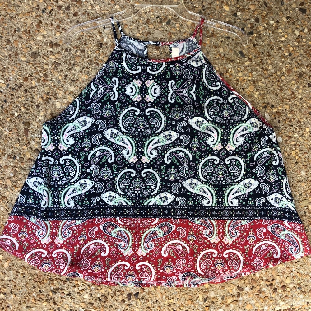 Elodie Large Cotton Tank Blue Red Paisley